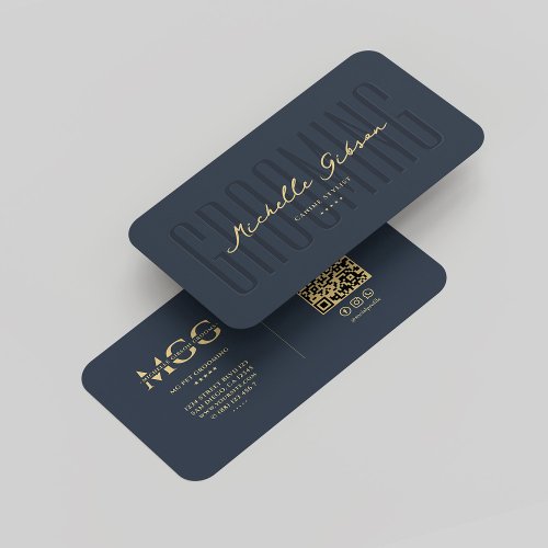 Modern Dog Groomer Monogram Elegant Blue Business Card