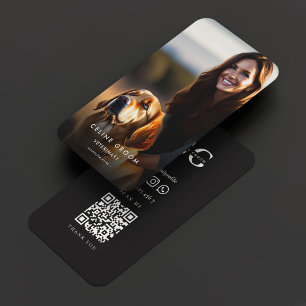 Modern Dog Groomer Veterinarian Vet Photo Black Calling Card