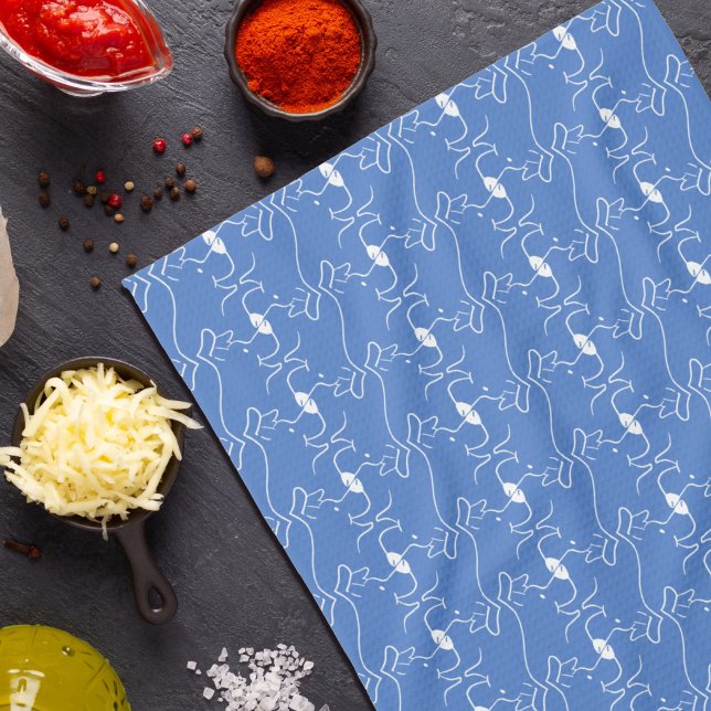 Modern Dog Head Line Drawing Blue White Kitchen Towel (Creator Uploaded)