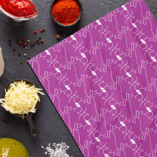 Modern Dog Head Line Drawing Pink White  Kitchen Towel