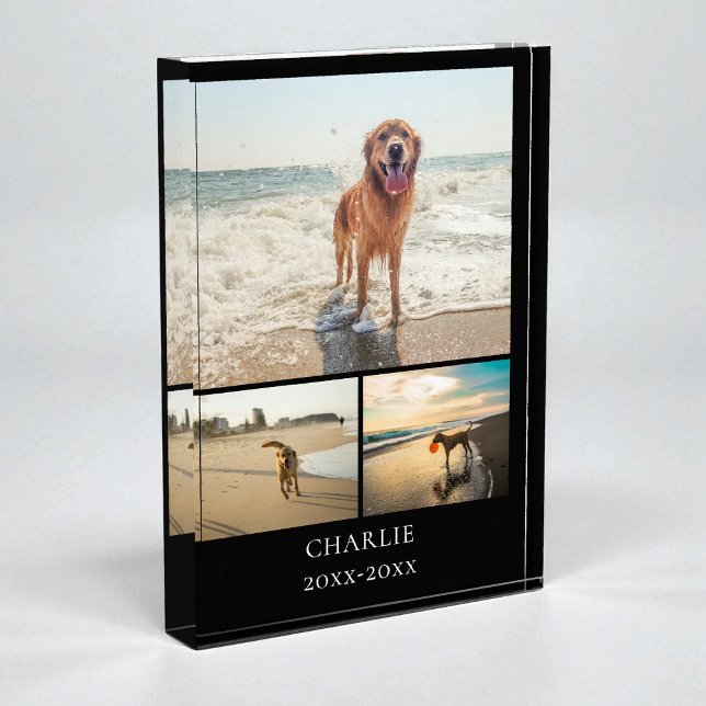 Modern Dog Keepsake Black Personalized Pet Collage Photo Block (Modern Dog Keepsake Black Personalized Pet Collage Photo Block)
