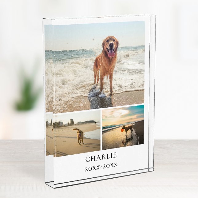 Modern Dog Keepsake Cute Personalized Pet Collage Photo Block (Modern Dog Keepsake Cute Personalized Pet Collage Photo Block)