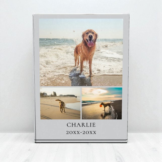 Modern Dog Keepsake Gray Personalized Pet Collage Photo Block (Modern Dog Keepsake Gray Personalized Pet Collage Photo Block)