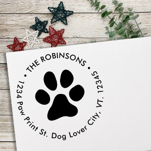 Modern Dog Lover Paw Print Return Address Round Self-inking Stamp