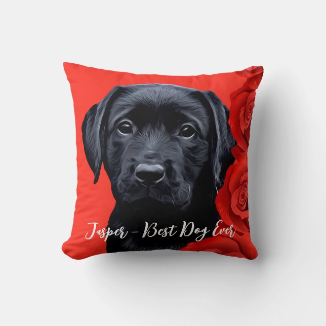 Modern Dog Lover Personalized 2 Pet Photo Throw Pillow (Front)