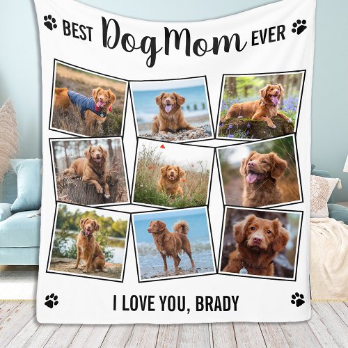 Modern Dog Lover Personalized 9 Pet Photo Collage Fleece Blanket