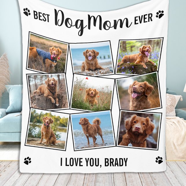 Modern Dog Lover Personalized 9 Pet Photo Collage Fleece Blanket (Creator Uploaded)