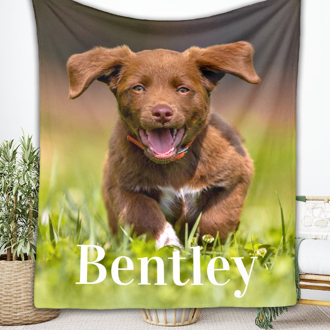 Modern Dog Lover Personalized Puppy Pet Photo Fleece Blanket (Creator Uploaded)