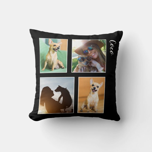 Modern Dog Lover Photo Collage Monogram | Throw Pillow (Front)