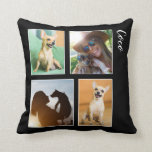 Modern Dog Lover Photo Collage Monogram | Throw Pillow<br><div class="desc">Pet lover pillow with 4 photo collage with your pets name. The perfect way to celebrate your fur baby.</div>