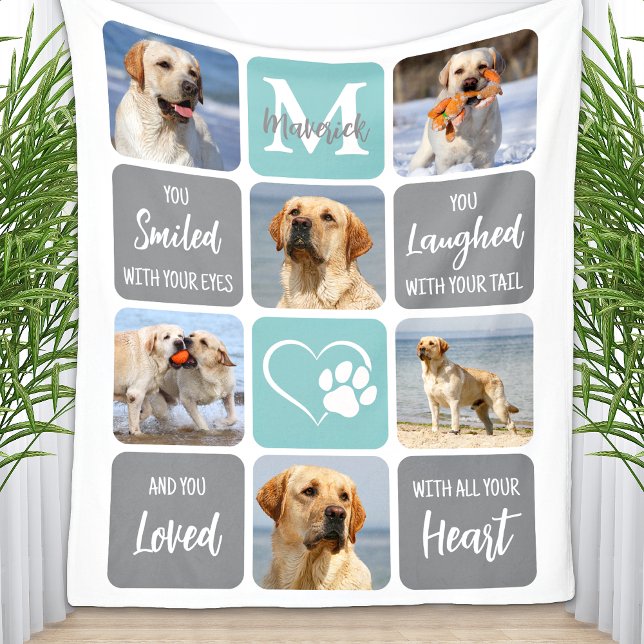 Modern Dog Memorial Pet Loss Custom Colorful Photo Fleece Blanket (Creator Uploaded)
