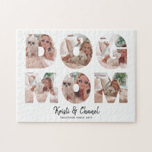 Modern Dog Mom 6 Photo Collage Custom Text Jigsaw Puzzle