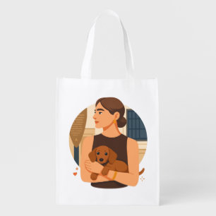 Modern Dog Mom Aesthetic With Cute Puppy Grocery Bag