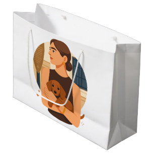 Modern Dog Mom Aesthetic With Cute Puppy Large Gift Bag