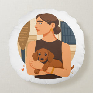 Modern Dog Mom Aesthetic With Cute Puppy Round Pillow