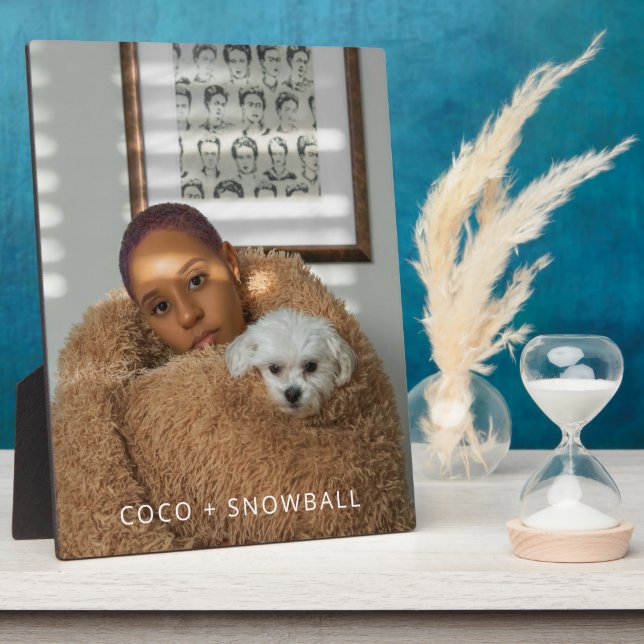 Modern Dog Mom and Dog Pet Photo Keepsake Plaque (Side)