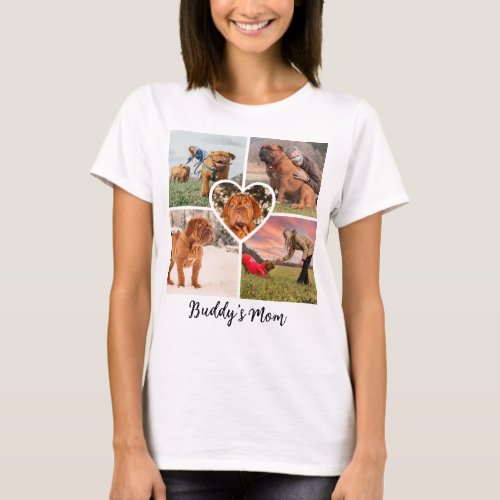 Modern Dog Mom Custom Pet Photo Collage with Name T_Shirt