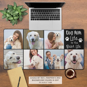 Modern Dog Mom Life 7 Photo Collage Custom Color Desk Mat