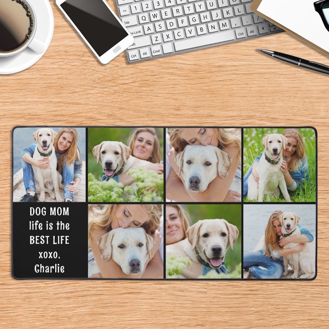 Modern Dog Mom Life Custom 7 Photo Collage Desk Mat (Creator Uploaded)