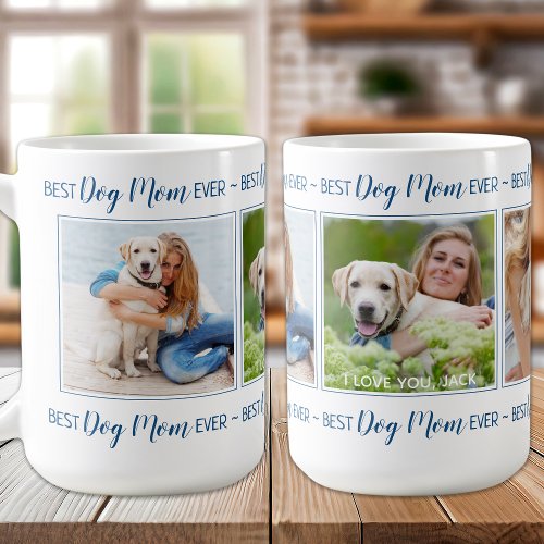 Modern Dog Mom Personalized 3 Photo Coffee Mug