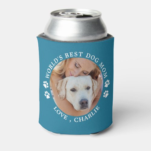 Modern Dog Mom Personalized Cute Pet Photo Can Cooler