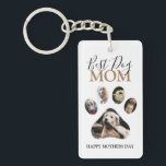Modern Dog Mom | Photo Collage Keychain<br><div class="desc">Dog moms deserve some mothers day greetings too! This modern,  photo collage paw print design,  with editable text 'BEST DOG MOM,  HAPPY MOTHERS DAY'. Can be changed for birthdays,  holidays and homecomings,  the font styles,  colors and sizes can be changed by clicking on the customize further link after personalizing.</div>
