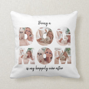 Modern Dog Mom Photo Collage Quote Throw Pillow