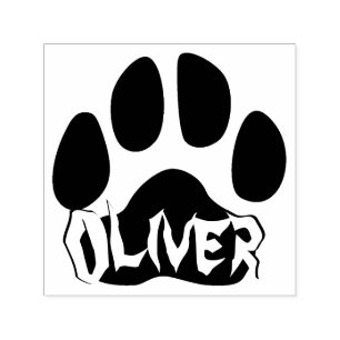 Modern Dog Paw Print and Custom Name Pet Signature Self-inking Stamp