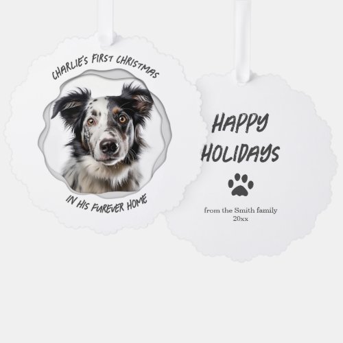 Modern Dog Paw Print First Christmas Holiday Ornament Card