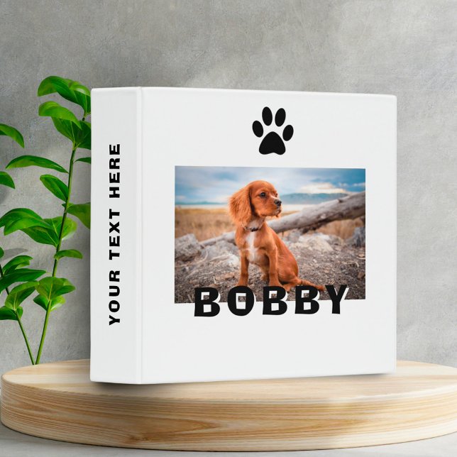 Modern Dog Paw Print Pet Photo Album Name  3 Ring Binder (Creator Uploaded)