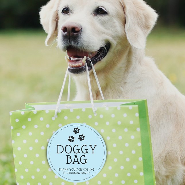 Modern Dog Paw Thank You Pawty Classic Round Sticker (Modern and fun doggy bag thank you sticker for coming to dog pawty with dog paw prints.)
