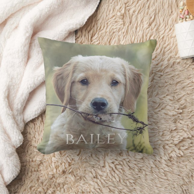 Modern Dog Personalized 2 Photo Throw Pillow (Blanket)