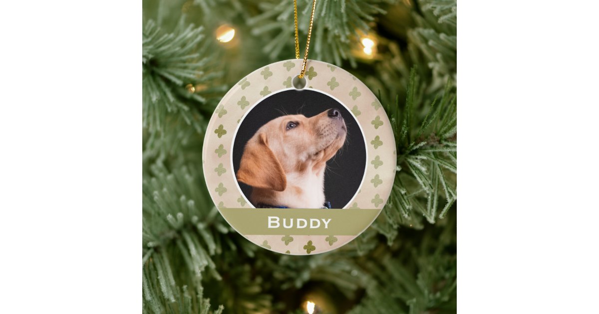 Modern Dog Pet Photo Floral Pattern Christmas Ceramic Ornament | Zazzle.com