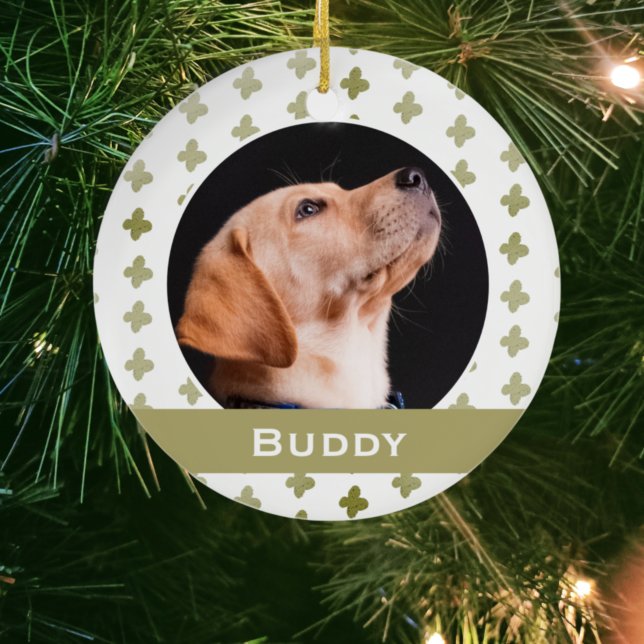 Modern Dog Pet Photo Floral Pattern Christmas Ceramic Ornament (Creator Uploaded)