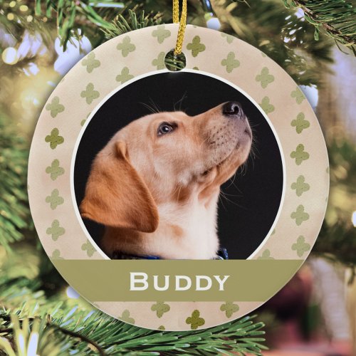 Modern Dog Pet Photo Floral Pattern Christmas Ceramic Ornament