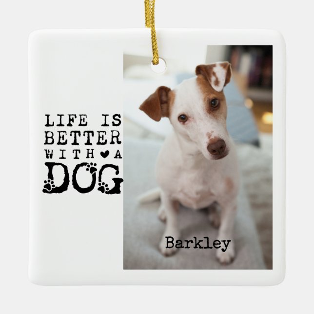 Modern Dog Pet Quote Photo Template Ceramic Ornament (Front)