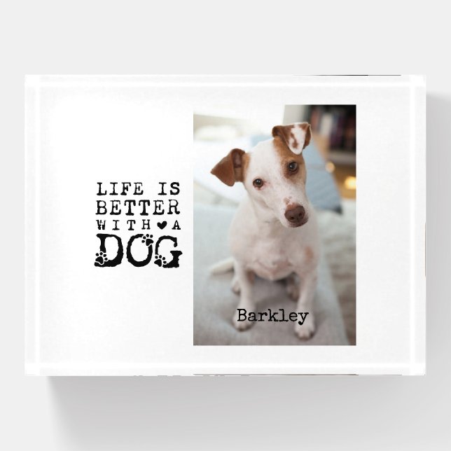 Modern Dog Pet Quote Photo Template Paperweight (Front)