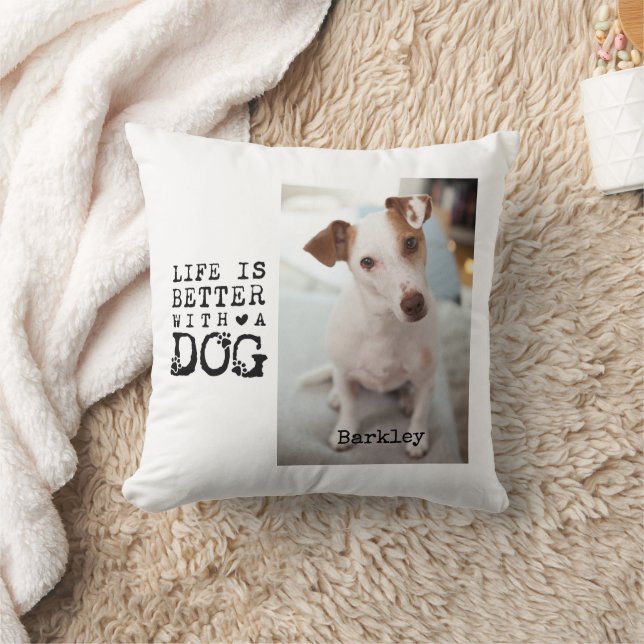 Modern Dog Pet Quote Photo Template Throw Pillow (Blanket)
