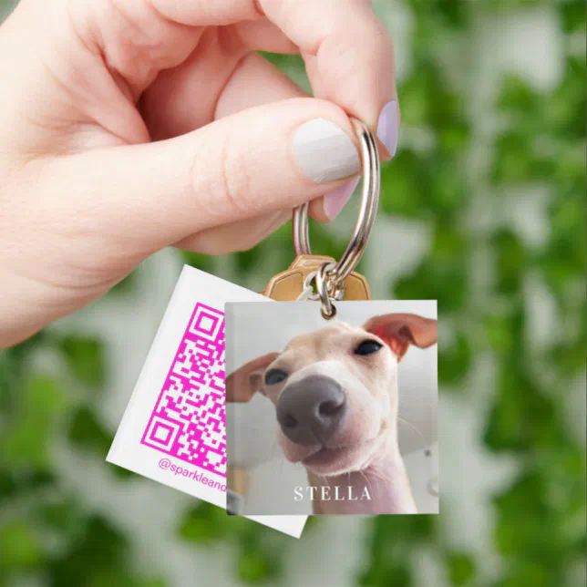 Modern Dog Pet Social Media QR Code Photo Keychain | Zazzle