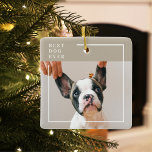 Modern Dog Photo | Best Dog Ever Beige Ceramic Ornament<br><div class="desc">Modern Dog Photo | Best Dog Ever Beige</div>