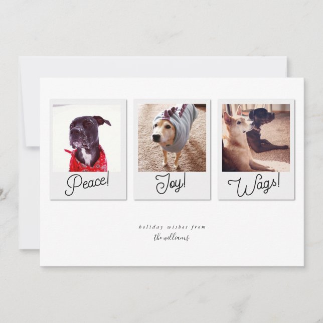 Modern Dog Photo Collage Peace Joy Wags Christmas Holiday Card (Front)