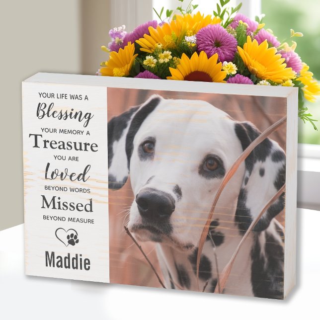 Modern Dog Photo Personalized Pet Memorial Wooden Box Sign (Creator Uploaded)