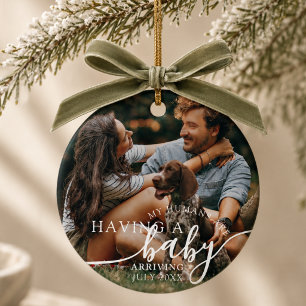 Modern Dog Pregnancy Announcement Keepsake Ceramic Ornament