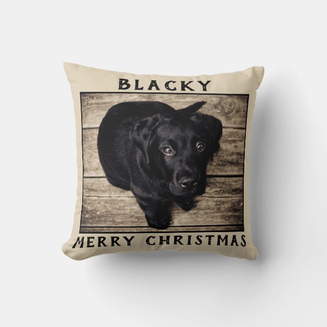 Modern Dog Puppy Pet Photo Merry Christmas Throw Pillow (Front)