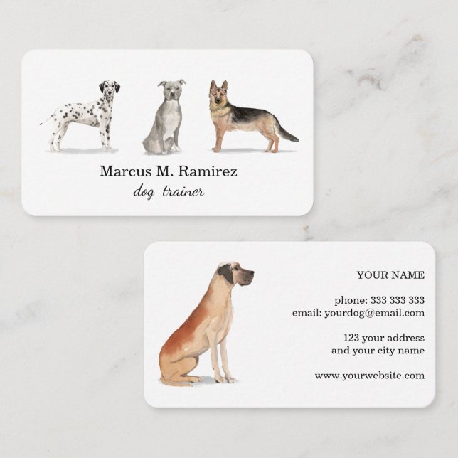 Modern Dog Trainer watercolor dog illustration Business Card (Front/Back)