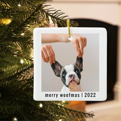 Modern Dog Two Photos  Merry Woofmas Ceramic Ornament