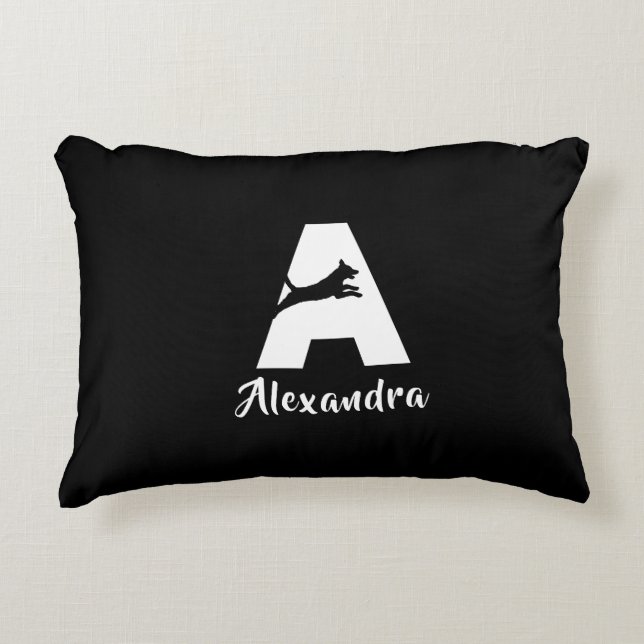 Modern Dog Typography Monogram Initial A Name Accent Pillow (Front)