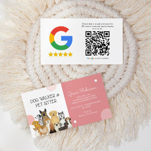 Modern Dog Walker Pet Sitter Pink QR Review Business Card