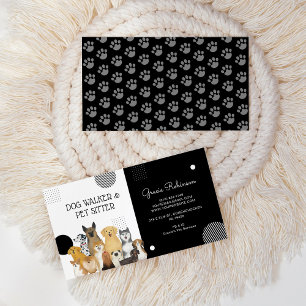 Modern Dog Walker Pet Sitter Watercolor Black Business Card