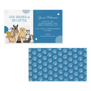 Modern Dog Walker Pet Sitter Watercolor Blue Business Card
